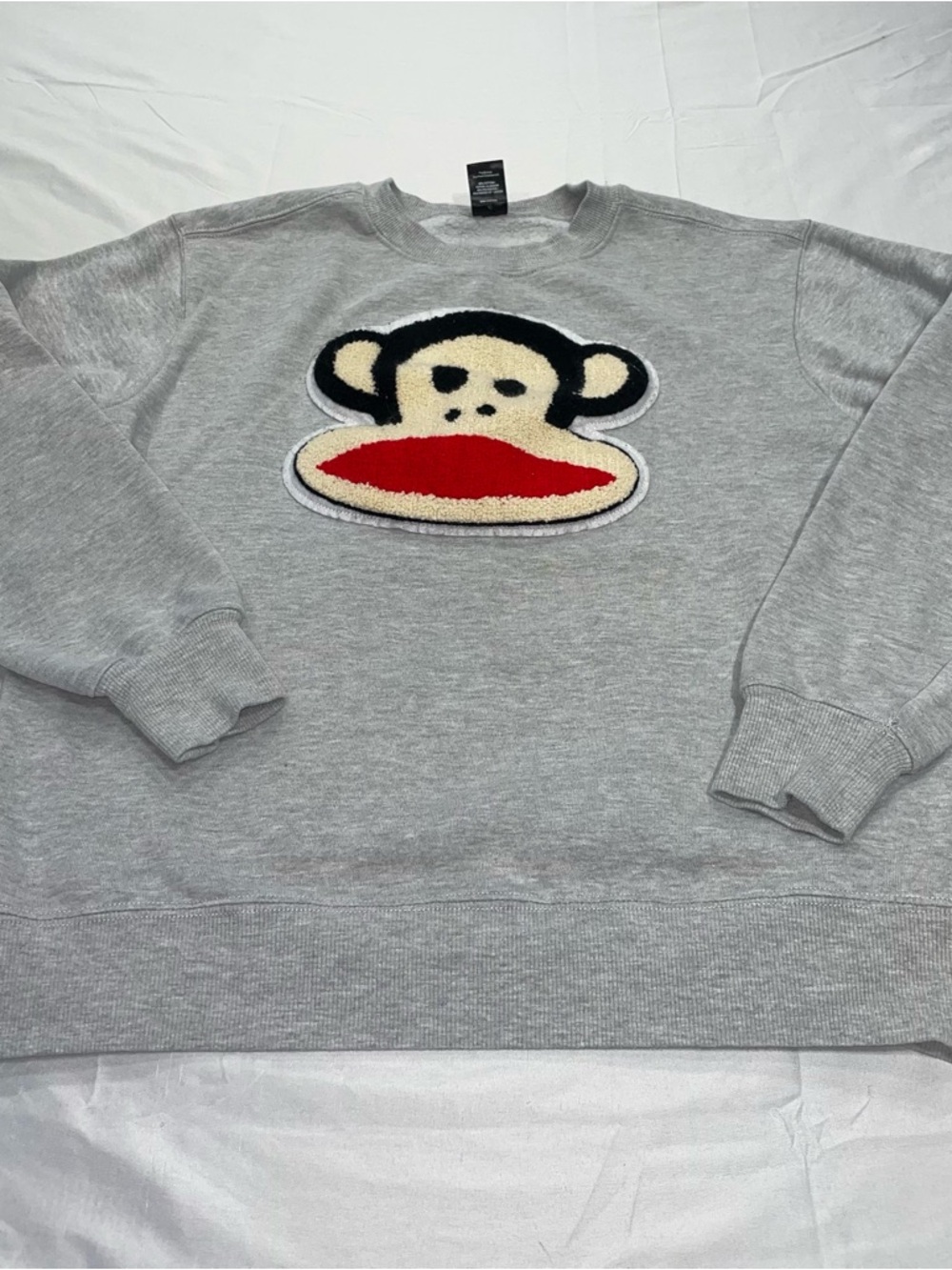 Paul Frank Juniors Gray Sweatshirt Julius Monkey Chenille Patch Logo Sleeve M